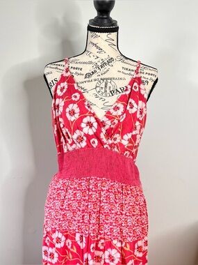 Y2K Floral Women’s multicolor Pink Maxi Dress Size L. Vacation, summer, beach.